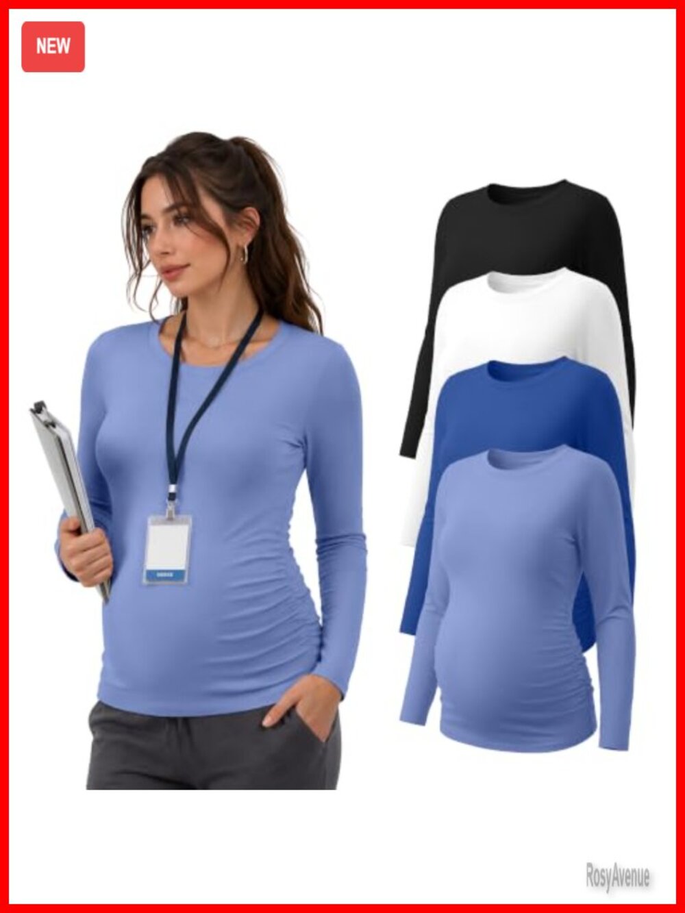 4 Pack Long Sleeve Maternity Underscrub Tops Nurses Crew Neck Pullover